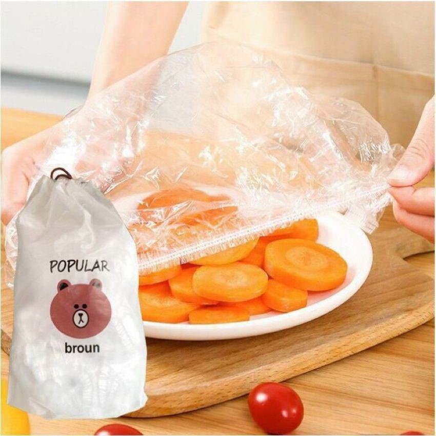 Màng, túi bọc thực phẩm co giãn con gấu có chun bảo quản thực phẩm combo 100 chiếc.