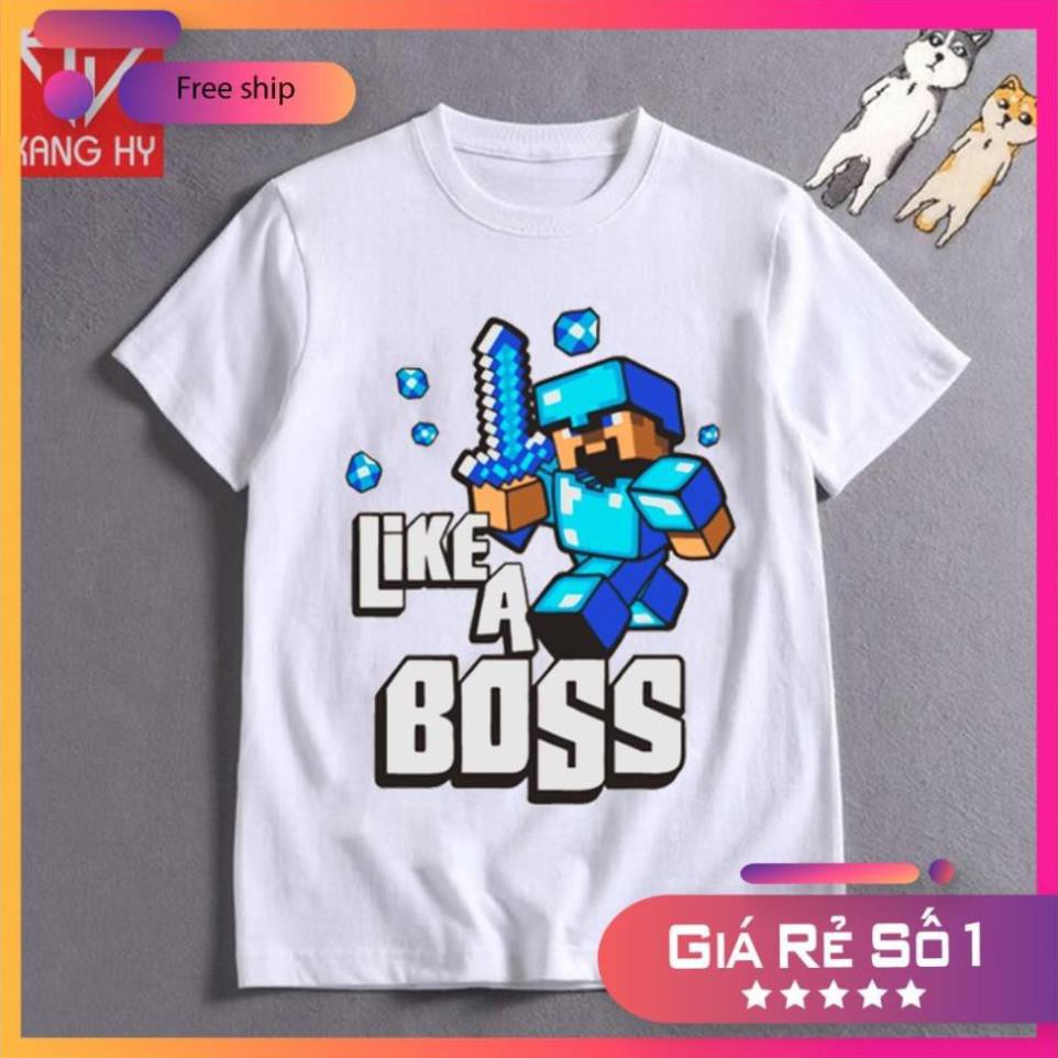 SALE- Áo thun minecraft Like a Boss Trẻ Em Vải Cotton 4 Chiều F122  - ADT Store