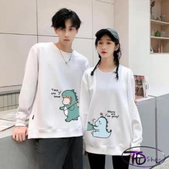 Áo Cặp  ⚜️ Áo Nỉ THu Đông ⚜️ Đồ Đôi Nỉ Bông tay dài cổ tròn tình yêu khủng long Hot 2020 Cao cấp loại 1 | BigBuy360 - bigbuy360.vn