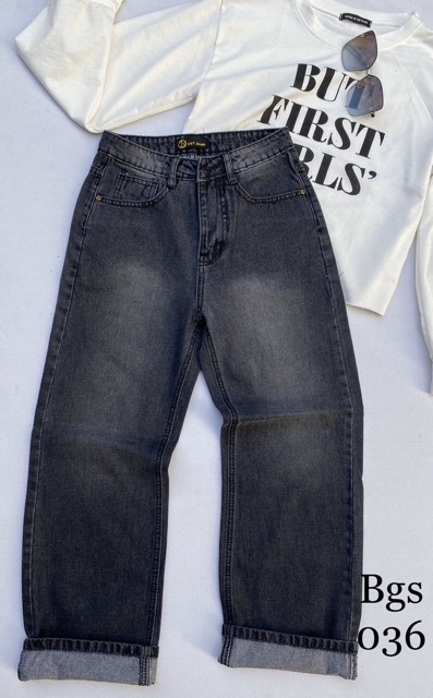 Quần baggy jean đen khói ống suông B.E02, kèm ảnh thật