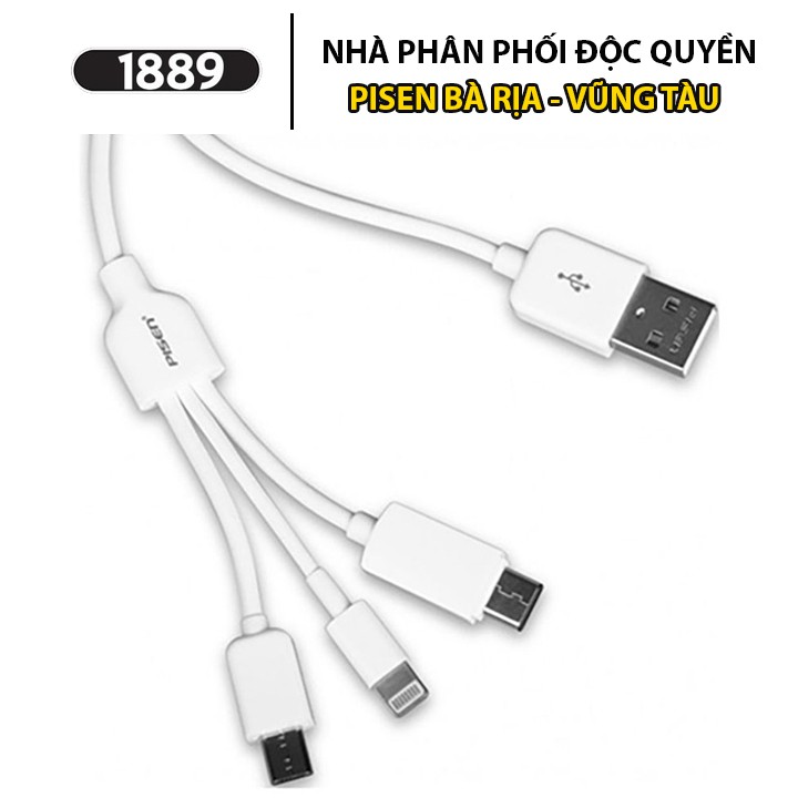 Cáp Sạc Pisen 3 trong 1 (Lightning / Type-C / Micro) 1200mm - Cáp Sạc 3 Trong 1 Sạc Cùng Lúc 3 Thiết Bị - AP07-1200