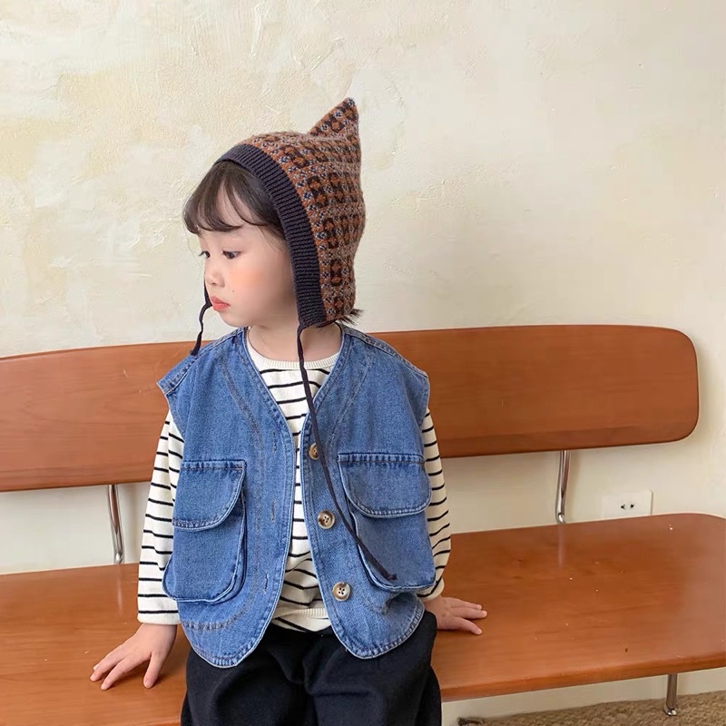 Áo khoác Gi-lê jeans sát nách màu xanh cho Bé Trai và Bé Gái từ 1 đến 4 tuổi phong cách Hàn Quốc - Hàng Loại 1 - AYYKAO