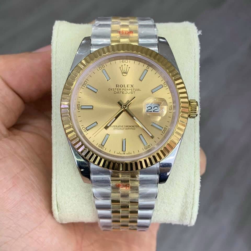 Đồng hồ Nam Rolex máy nhật mặt vàng số đá dòng cơ Automatic size 38mm