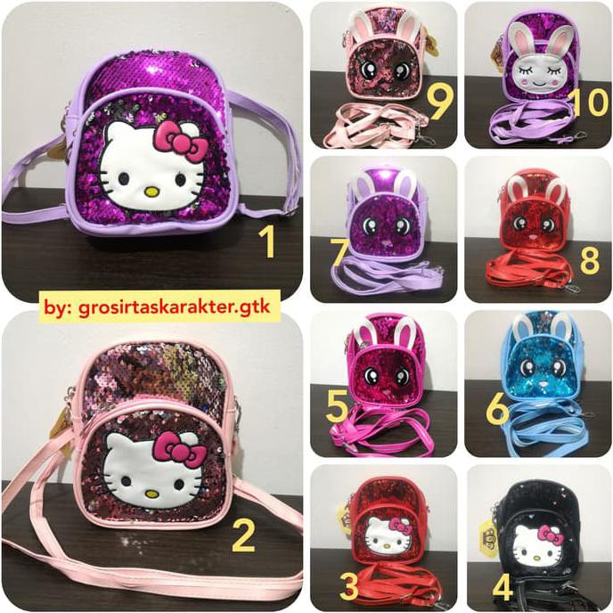 Ba Lô Đeo Vai Đính Kim Sa Hình Hello Kitty 20cm Dễ Thương Cho Bé