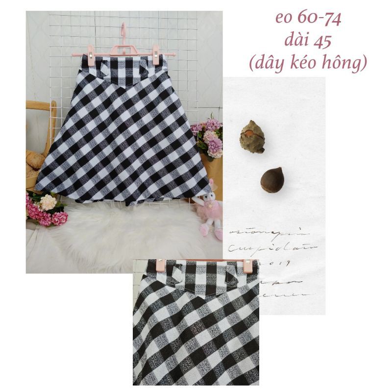 Chân váy caro trắng đen dáng chữ A