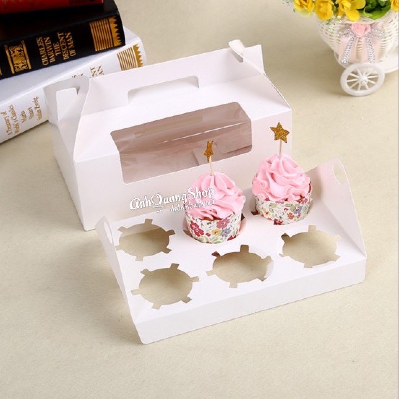 Hộp giấy đựng bánh cupcake có quai xách các cỡ