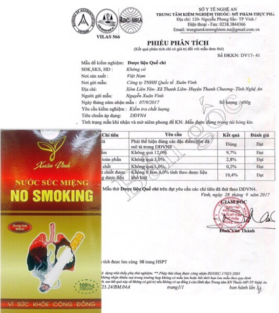 [FREESHIP] Nước Súc Miệng Cai Thuốc Lá No Smoking Xuân Vinh Chính Hãng