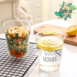 Ly thủy tinh dễ thương uống nước cute GOOD MORNING 350 ml Cốc thủy tinh chịu nhiệt có quai - VS65