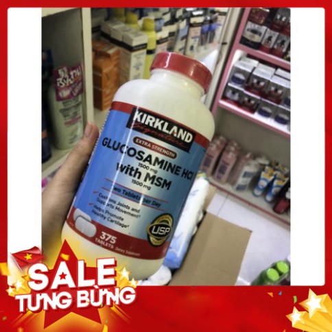 SALE TUNG BÙNG [bill mỹ] Viên uống Glucosamine HCL 1500mg Kirkland With MSM Hộp 375 Viên vàng [HSD 1-2023] SALE TUNG BÙN