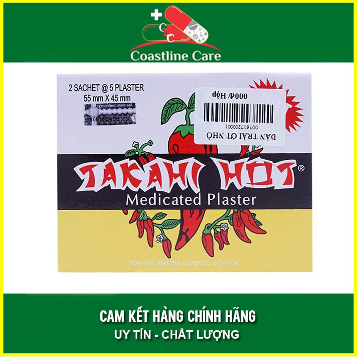 Cao Dán Trái Ớt Takahi Hot - Hộp 2 gói x 5 Miếng Dán - Coastlinecare Pharmacy
