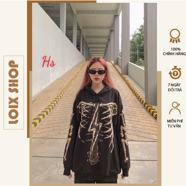 Áo khoác hoodie nỉ bộ xương lót lông LOIX mã 827