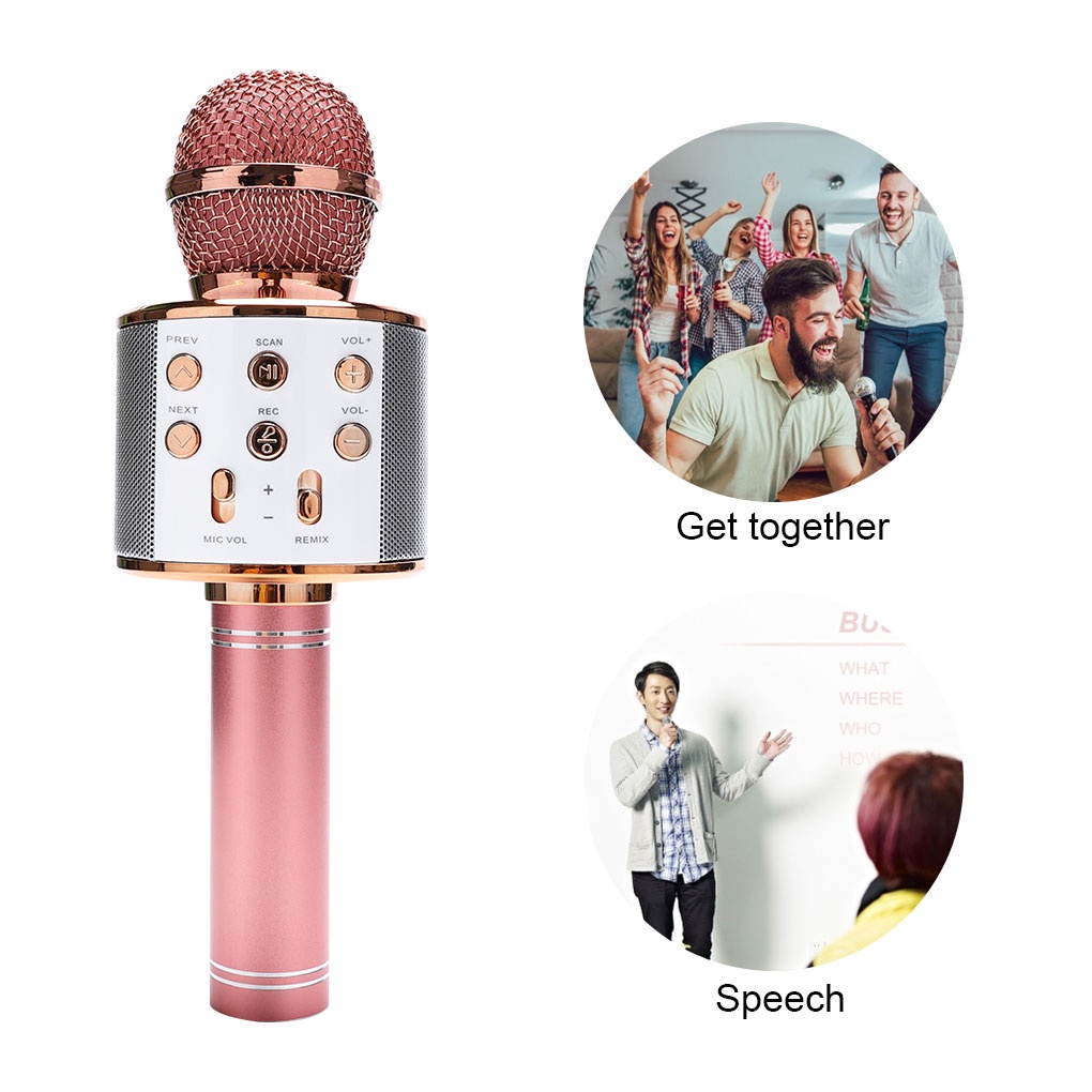 Micro Hát Karaoke Bluetooth WS858 Micro không dây cầm tay Kèm Loa Vừa Nghe Nhạc Vừa Hát Karaoke KTV USB loa di động mic trợ giảng không dây