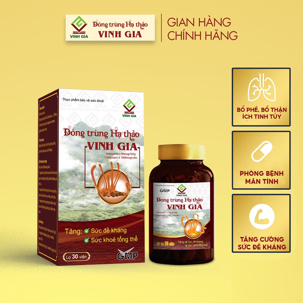 Viên Nang Đông Trùng Hạ Thảo Vinh Gia Giúp Tăng Cường Sức Đề Kháng Dành Cho Mọi Lứa Tuổi – Hộp 1 Lọ 30 Viên