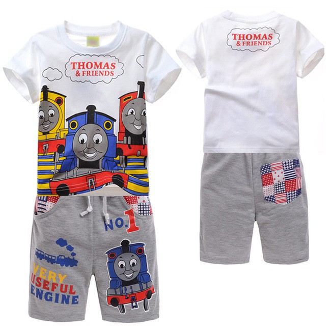 Áo thun ngắn tay và quần short in hình Thomas dễ thương cho bé trai