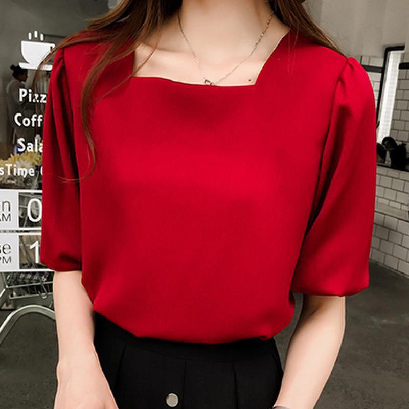 Áo kiểu tay phồng cổ vuông thiết kế đơn giản cho phái nữ