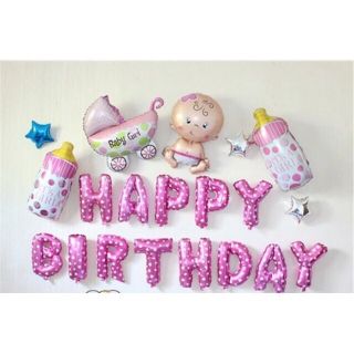 Sét bóng bay happy birthday + bóng hình, kèm theo 1 bơm bóng bằng tay.