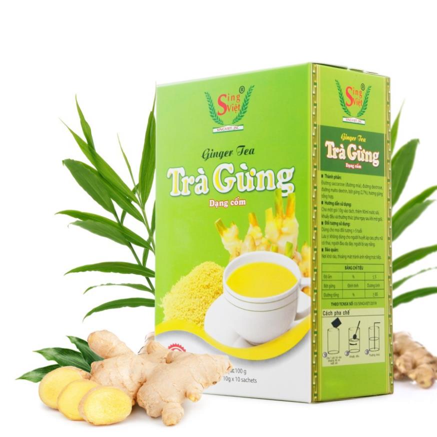 Trà gừng dạng cốm Sing Việt 100g (10 gói x 10g, Tùy chọn hộp xanh, hộp vàng) - HS Shop Thủ Đức