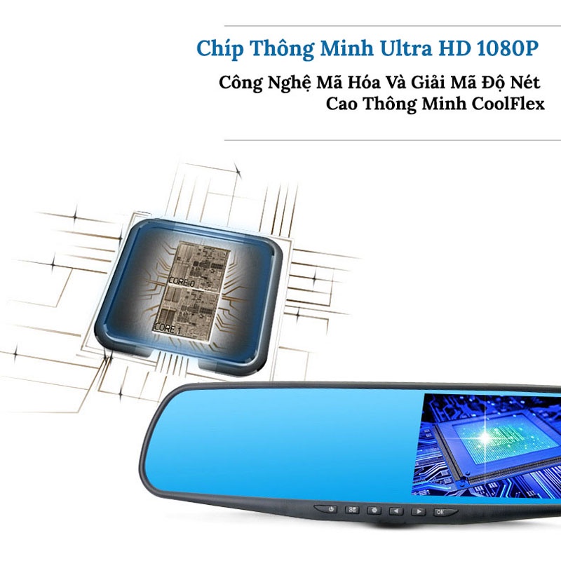 Camera Hành Trình Ô TÔ - Dạng Gương Chiếu Hậu, Màn 4,3 Inch Full HD,Camera Hành Trình Tích Hợp Camera Lùi CarZone