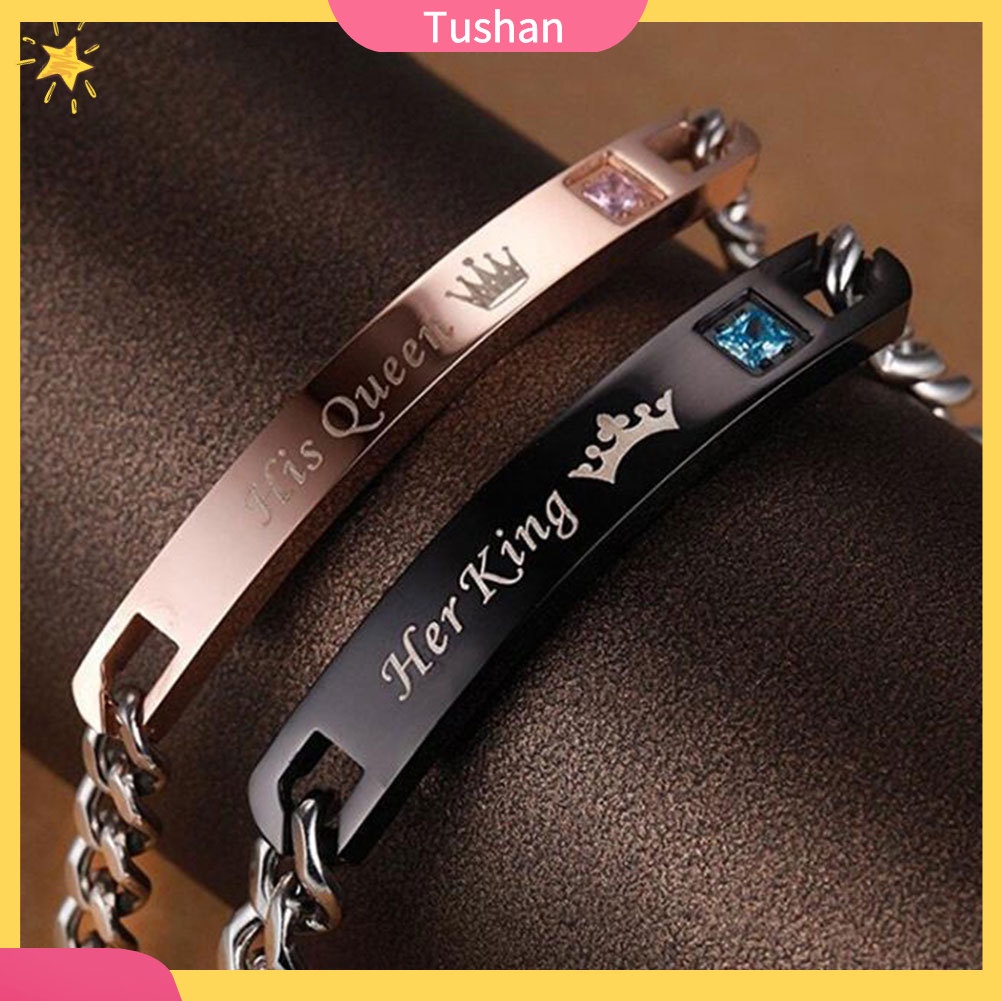 Vòng tay kim loại mặt chữ HIS QUEEN / HER KING cho cặp đôi