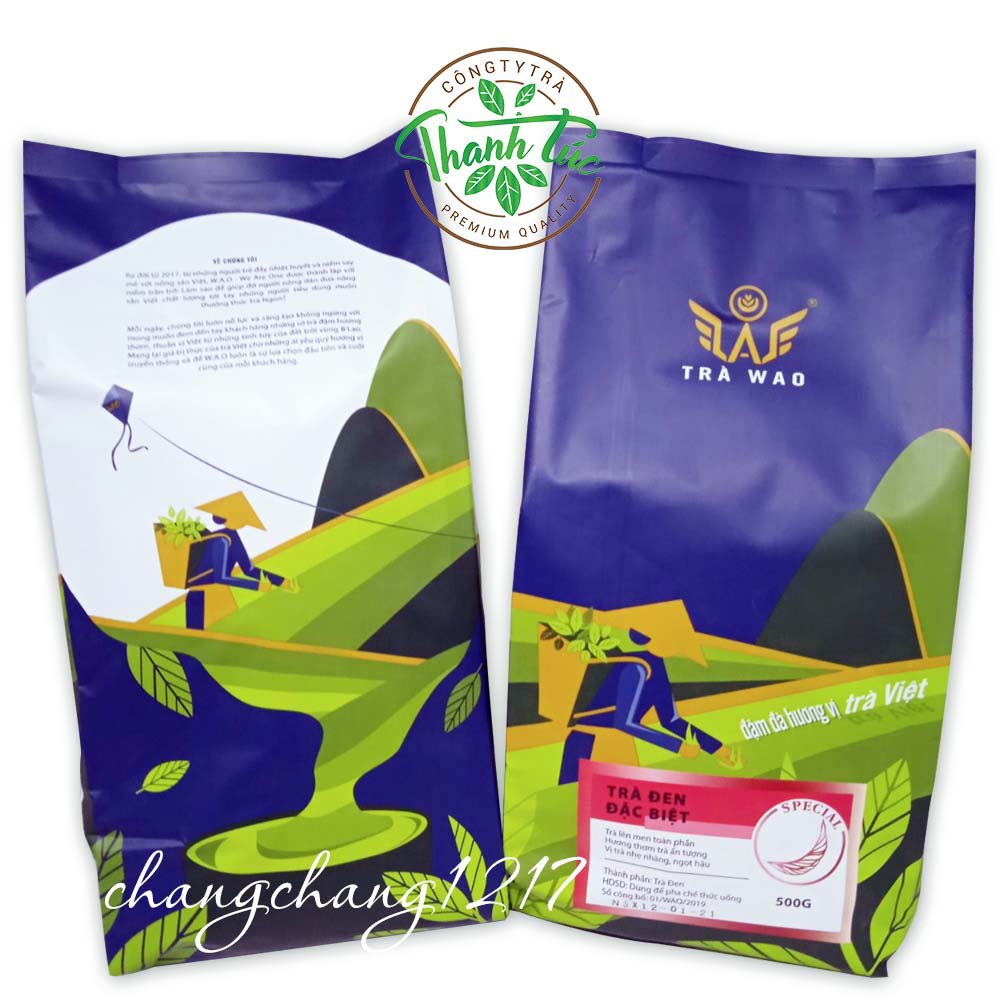 Trà WAO (Đen Nguyên Lá, Xanh Lài) Pha Trà Sữa Gói 500gr