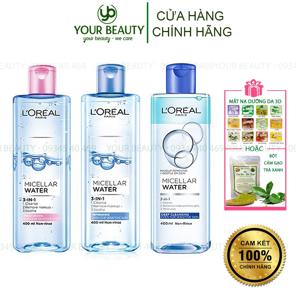 Nước tẩy trang dịu nhẹ cho mọi loại da L'Oreal Paris 3-in-1 Micellar Water 400ml