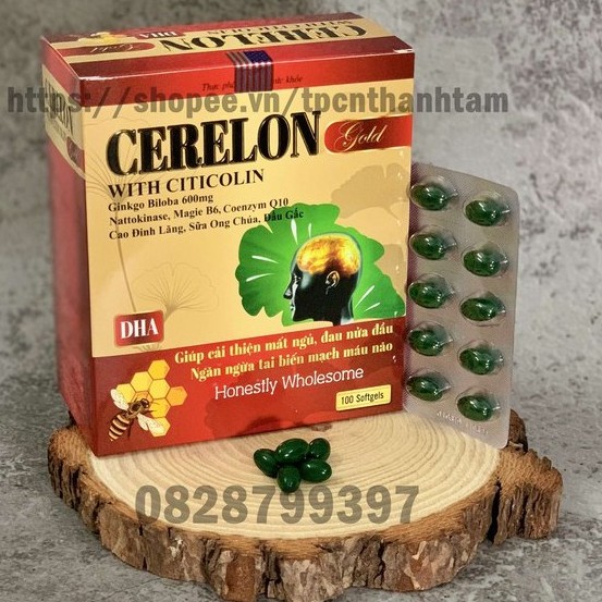 Hoạt Huyết Dưỡng Não CERELON GOLD  Bổ Não ,Tăng Cường Trí Nhớ , Tăng Tuần Hoàn Máu Não - Hộp 100 Viên