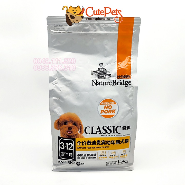 Thức ăn cho chó Nature Bridge 1.5kg Hạt cho chó Poodle - CutePets