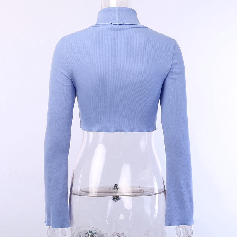 Áo croptop tay dài cổ cao ôm dáng màu trơn quyến rũ dành cho nữ | BigBuy360 - bigbuy360.vn