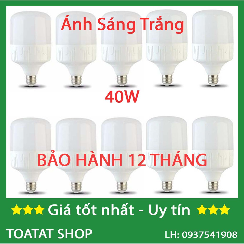 [Sĩ] Bộ 10 bóng đèn Led trụ 40W Siêu sáng - tiết kiệm điện (Trắng)