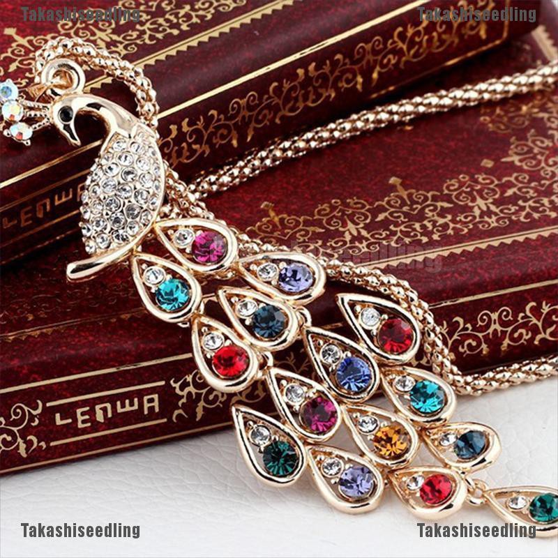 Mặt Dây Chuyền Hình Chim Công Đính Pha Lê Nhiều Màu