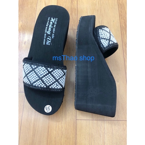 Dép quai ngang nữ xốp đính hột cao 7 phân N7.02