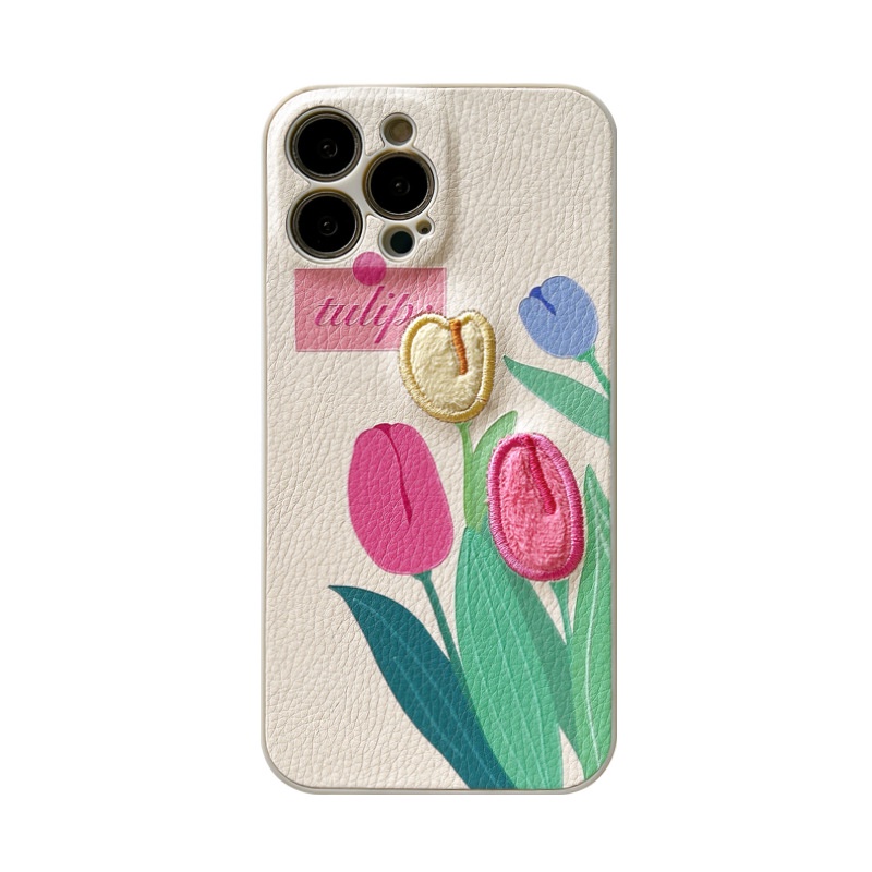 Ốp điện thoại mềm chống sốc thêu hình hoa tulip phong cách Hàn Quốc cho iPhone 13 8P 12 X/11