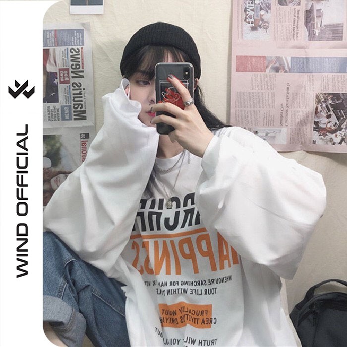 Áo thun tay dài WIND phông unisex form rộng HAPPINES sweater nam nữ oversize ulzzang