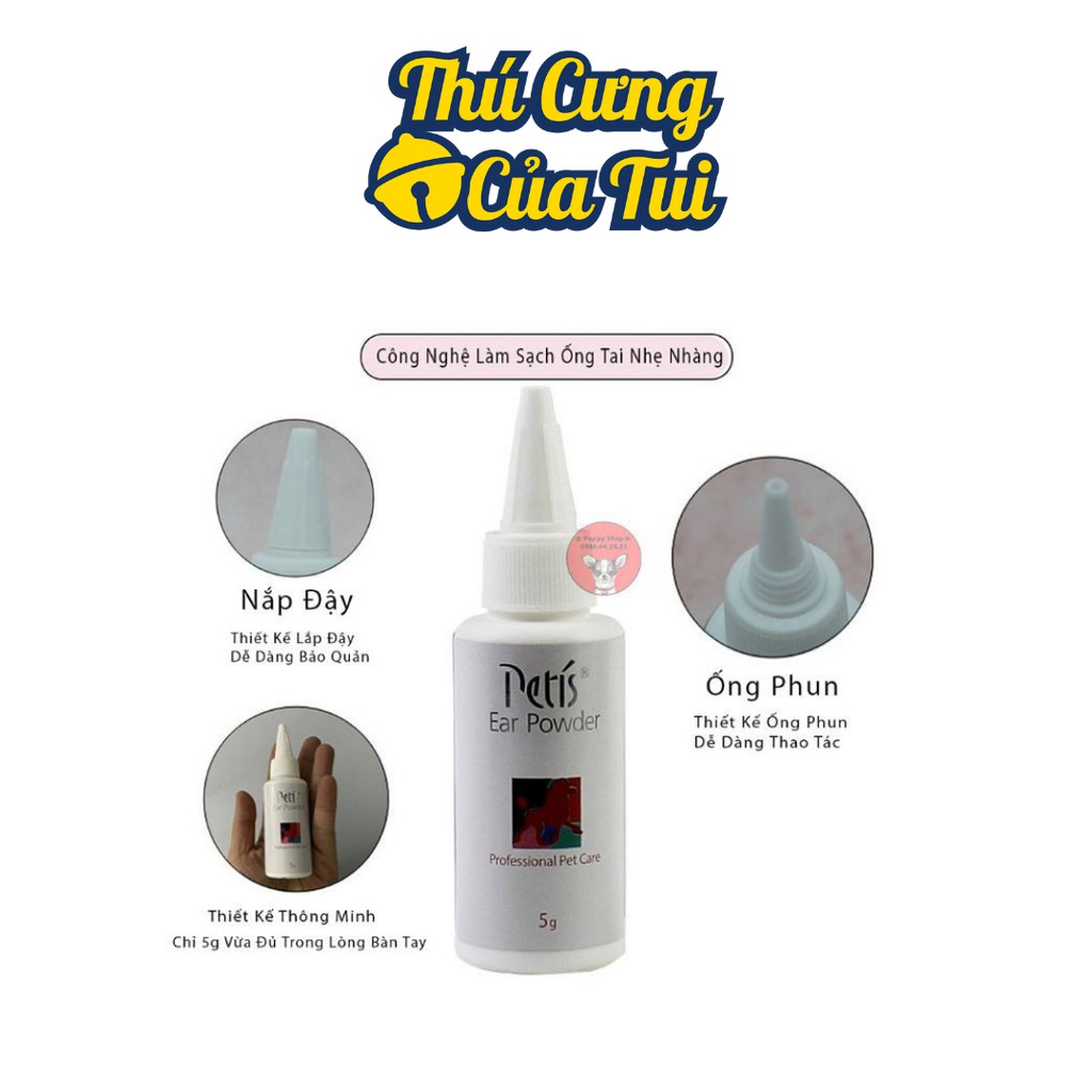 Bột Nhổ Lông Tai Cho Chó Mèo Petis Ear Powder 5g - Thú Cưng Của Tui