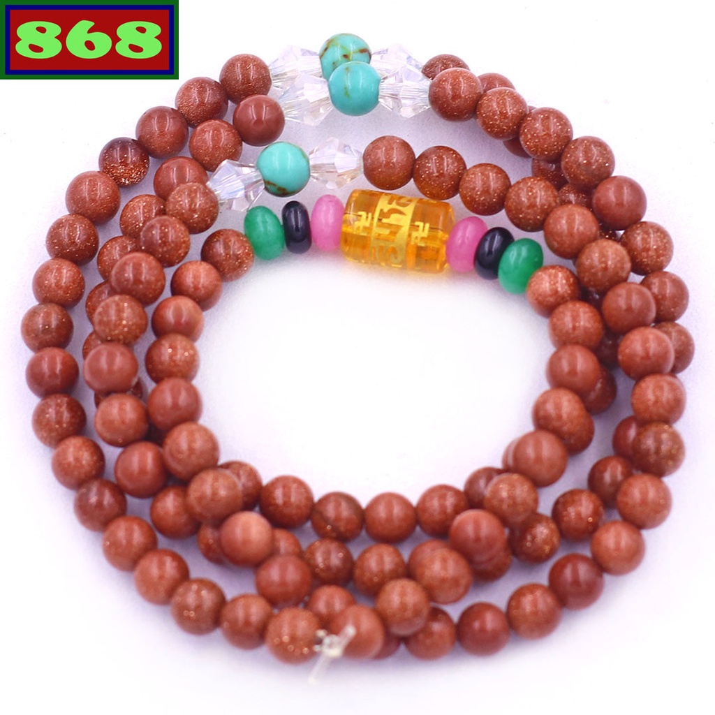 Vòng chuỗi 108 hạt đá kim sa charm lục tự kim ngôn - hạt 6 ly, 8 ly, vòng chuỗi niệm Phật, vòng chuỗi đeo tay