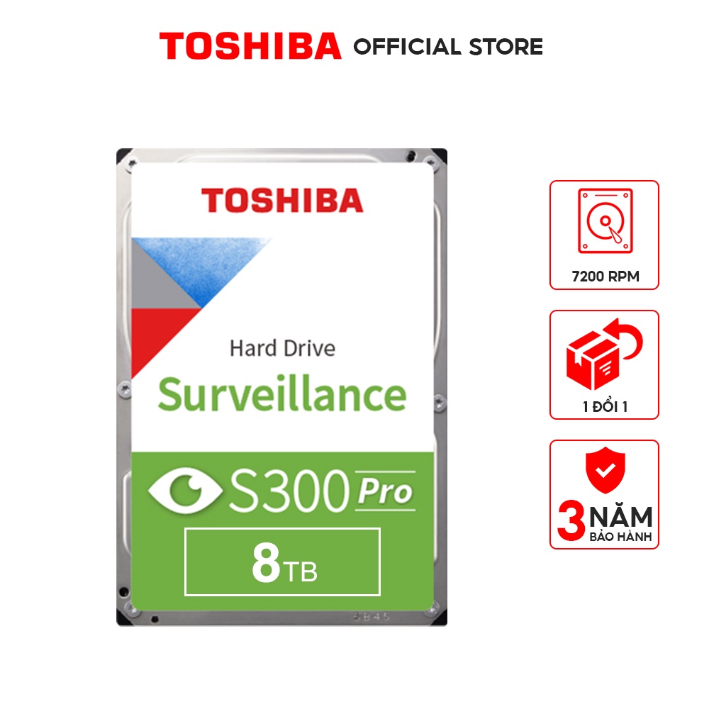 Ổ cứng HDD Toshiba S300 Pro 8TB Surveillance 3.5Inch Chính Hãng - Tặng Card VinID 100K