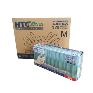 Găng Tay Cao Su Y Tế HTC Glove Latex Có Bột - Màu Trắng (White) Đủ Size S M L Hộp 100 Chiếc - Cao Su Tự Nhiên