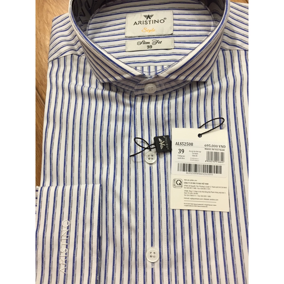 Áo sơ mi nam dài tay Aristino 🌟 CHÍNH HÃNG – SALE 🌟 ALS52508 dáng Slimfit, tà lượn, bamboo sợi tre mềm mát