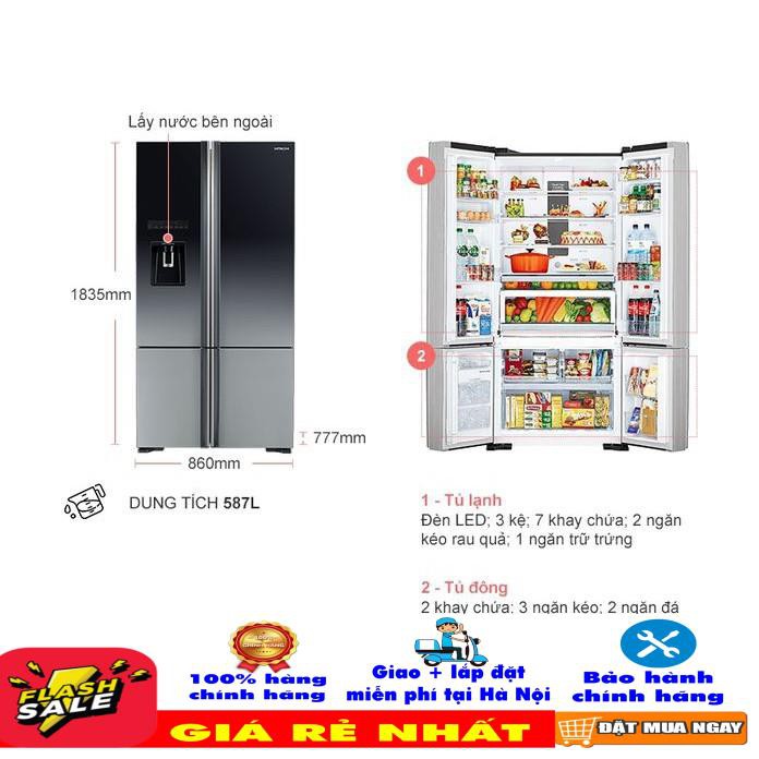 [ VẬN CHUYỂN MIỄN PHÍ KHU VỰC HÀ NỘI ] Tủ lạnh Hitachi Inverter 587 lít R-WB730PGV6X(XGR)