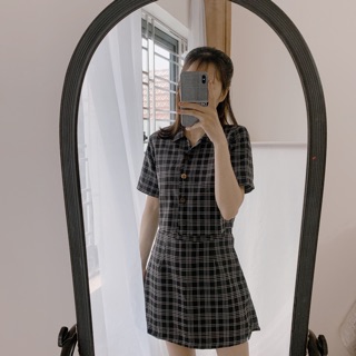 Set áo croptop và chân váy kẻ 🆕 ( hình thật )