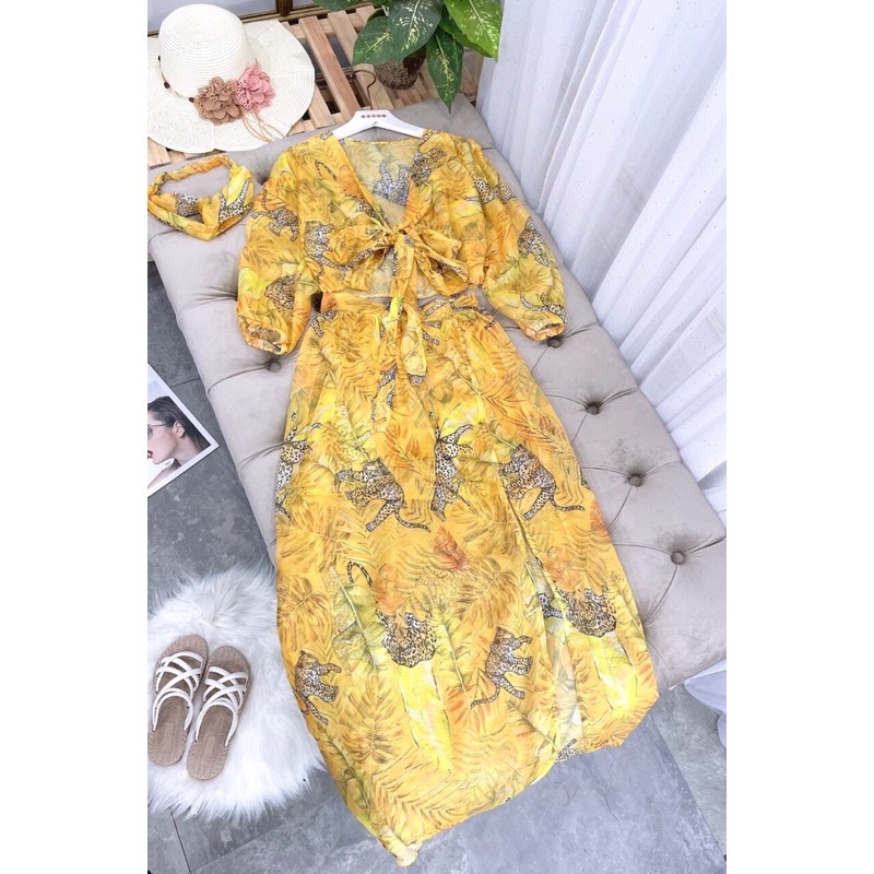 Sét Váy Maxi Hoa Vàng Kèm Tuban | BigBuy360 - bigbuy360.vn