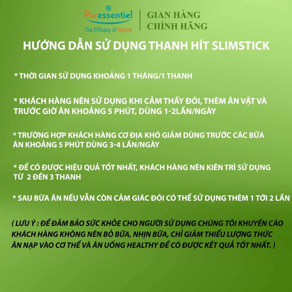 Thanh hít giảm cân Slimstick Puressentiel 10ml, giảm cảm giác thèm ăn, hỗ trợ giảm cân nhanh, thành phần tự nhiên