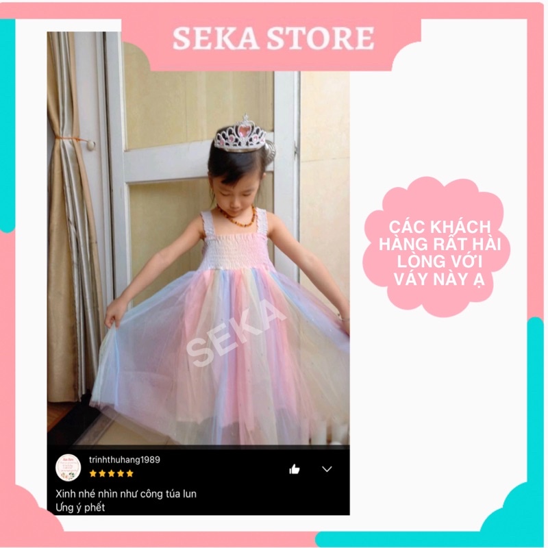 Váy công chúa cho bé gái, đầm công chúa trẻ em 2 dây cầu vồng voan lưới xòe tầng siêu xinh  SEKA KIDS 2102.13