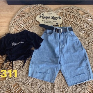 🌟quần ngố rách + crop rút dây