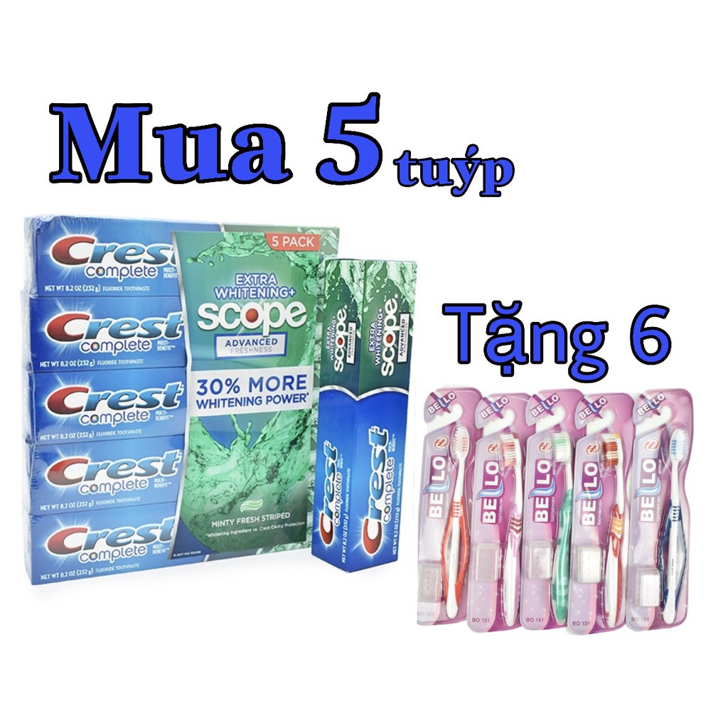 Lốc 5 Kem Đánh Răng Crest Complete Extra Scope Whitening Plus Scope 232g
