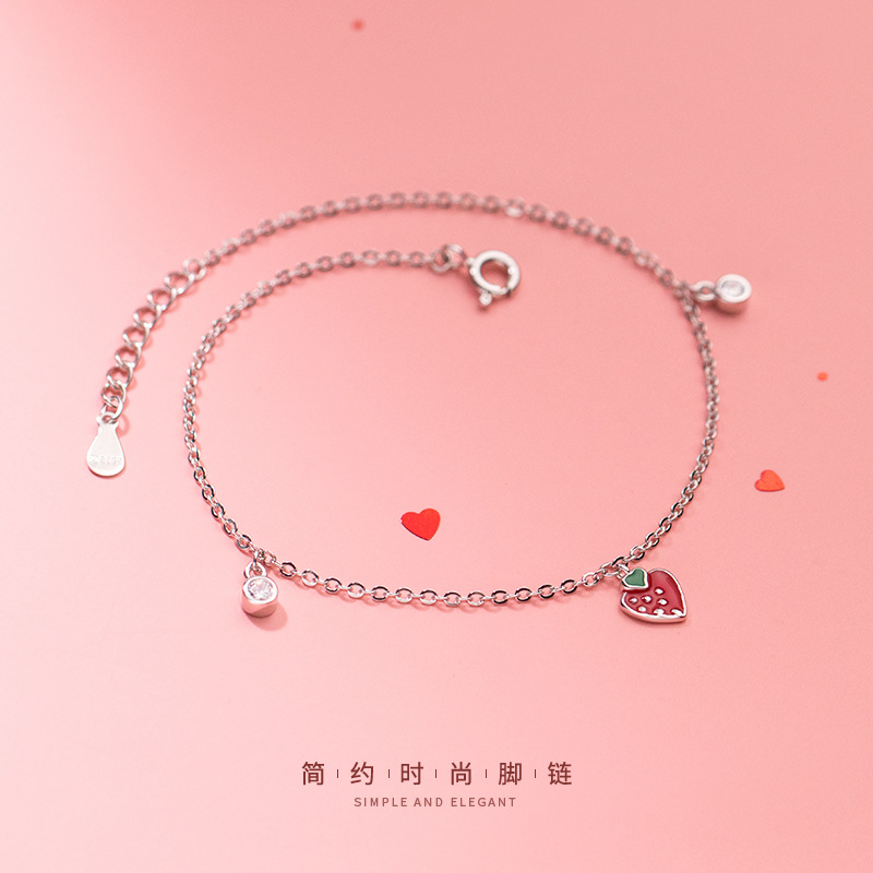 Lắc Chân Mạ Bạc 925 Đính Đá Hình Quả Dâu Tây Xinh Xắn | BigBuy360 - bigbuy360.vn