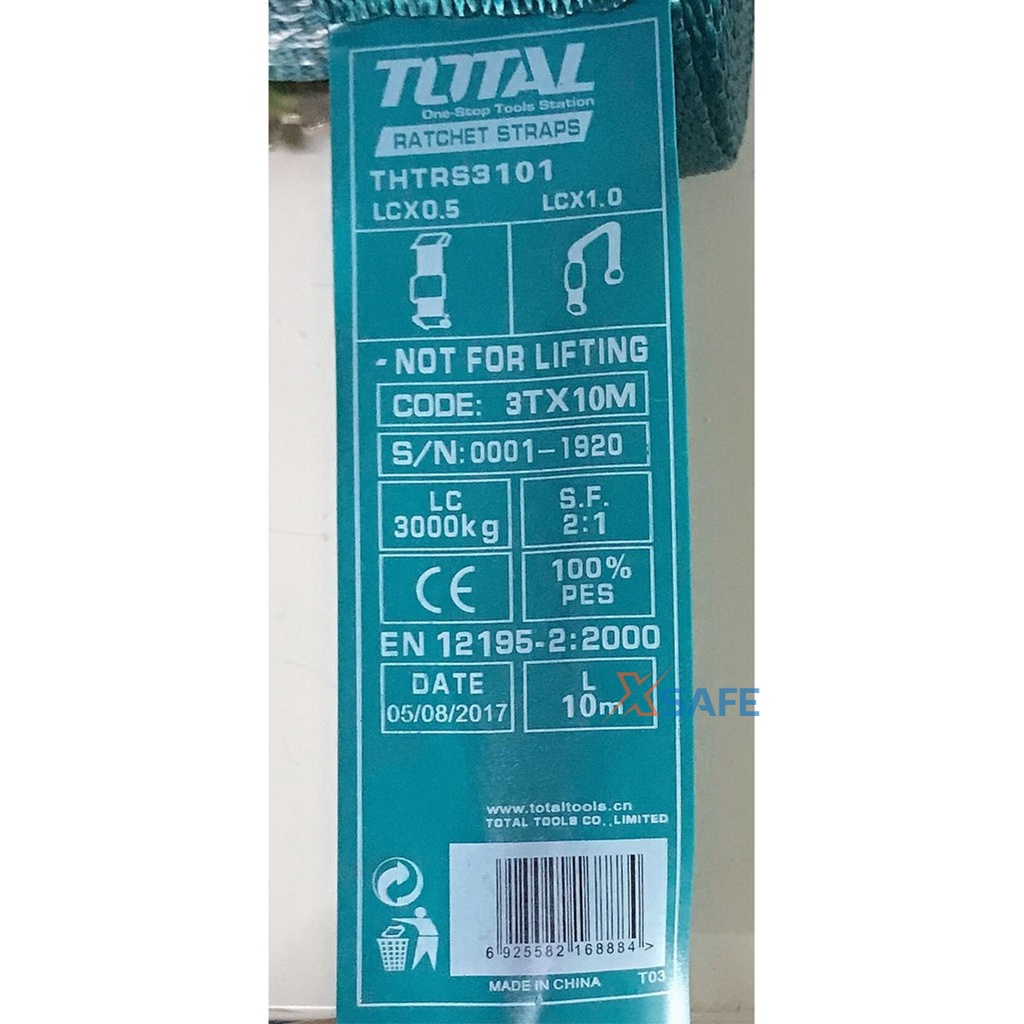 Dây cảo chằng hàng TOTAL 2-5 tấn chất liệu PES siêu bền chắc, móc đôi J tăng đơ dễ dàng đa năng - chính hãng