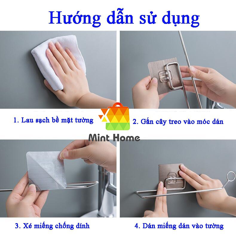 Kệ/giá/móc để treo giấy vệ sinh, giấy cuộn lau bếp, khăn, đồ inox 304 dán tường nhà tắm, nhà bếp đa năng