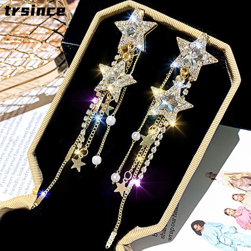 Đôi Khuyên Tai Dài Hình Ngôi Sao Đính Đá Thời Trang Cho Nữ