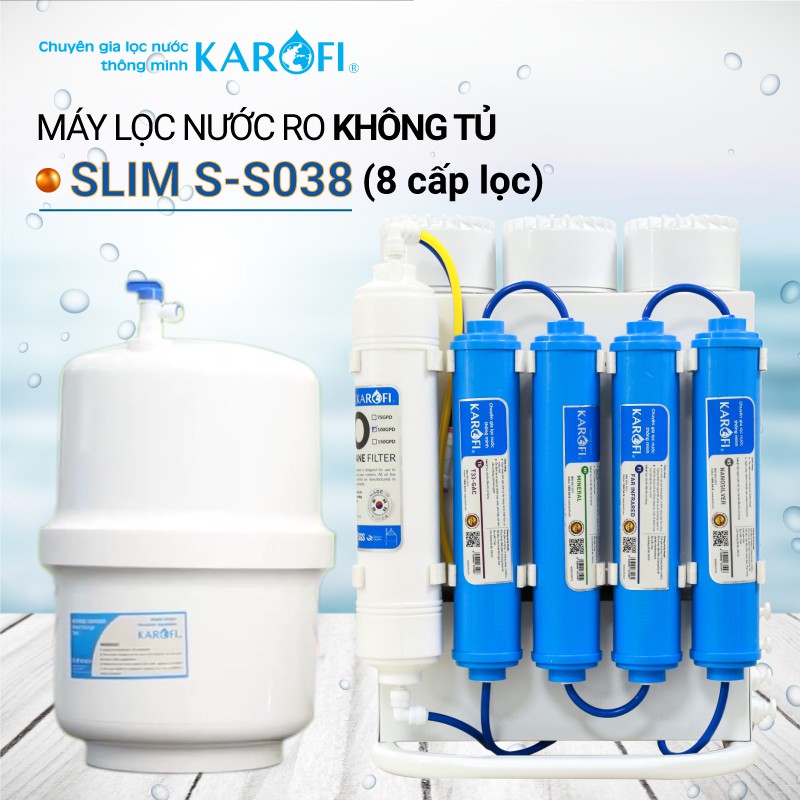 Máy lọc nước RO để gầm, không tủ KAROFI SLIM S-S038 (8 cấp lọc)